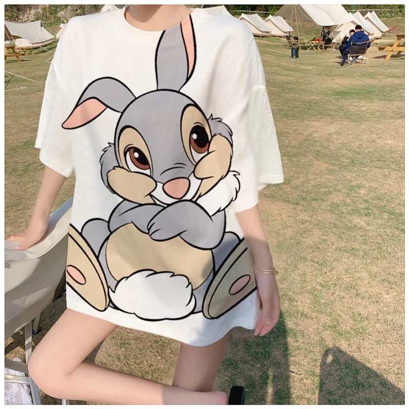 ディズニー漫画のキャラクターがプリントされた女性用tシャツ ウサギの絵が描かれたtシャツ 特大のカジュアルなカワイイオルチャンスタイル 半袖原宿ストリートウェア Aliexpress