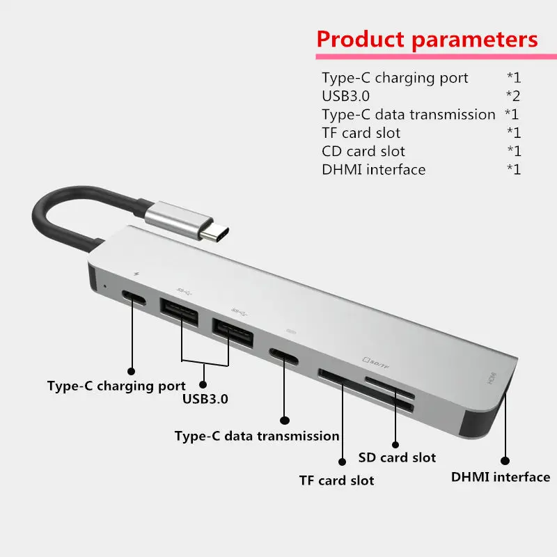 Mosible USB 3.0 Type-C Hub to HDMI Adapter for Smartphone MacBook Pro / Air 4K Thunderbolt 3 USB C Hub TF SD Reader Slot PD - Цвет: Silver grey