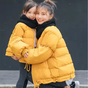 

Mother Daughter Coats Mom Girls Cotton Padded Puff Sleeve Jacket Family Look Outfits Clothes J552