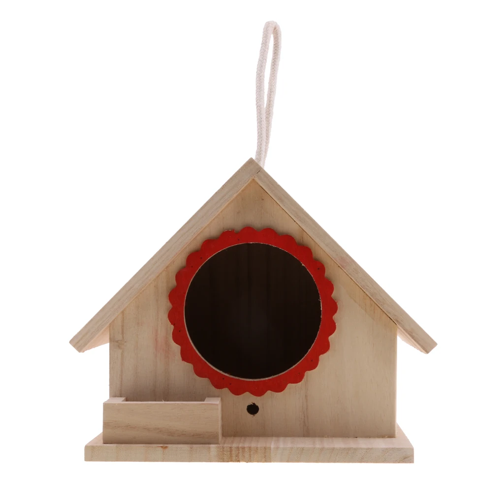 Wooden Bird House Birdhouse Hanging Nest Nesting Box With Rope Home Garden L