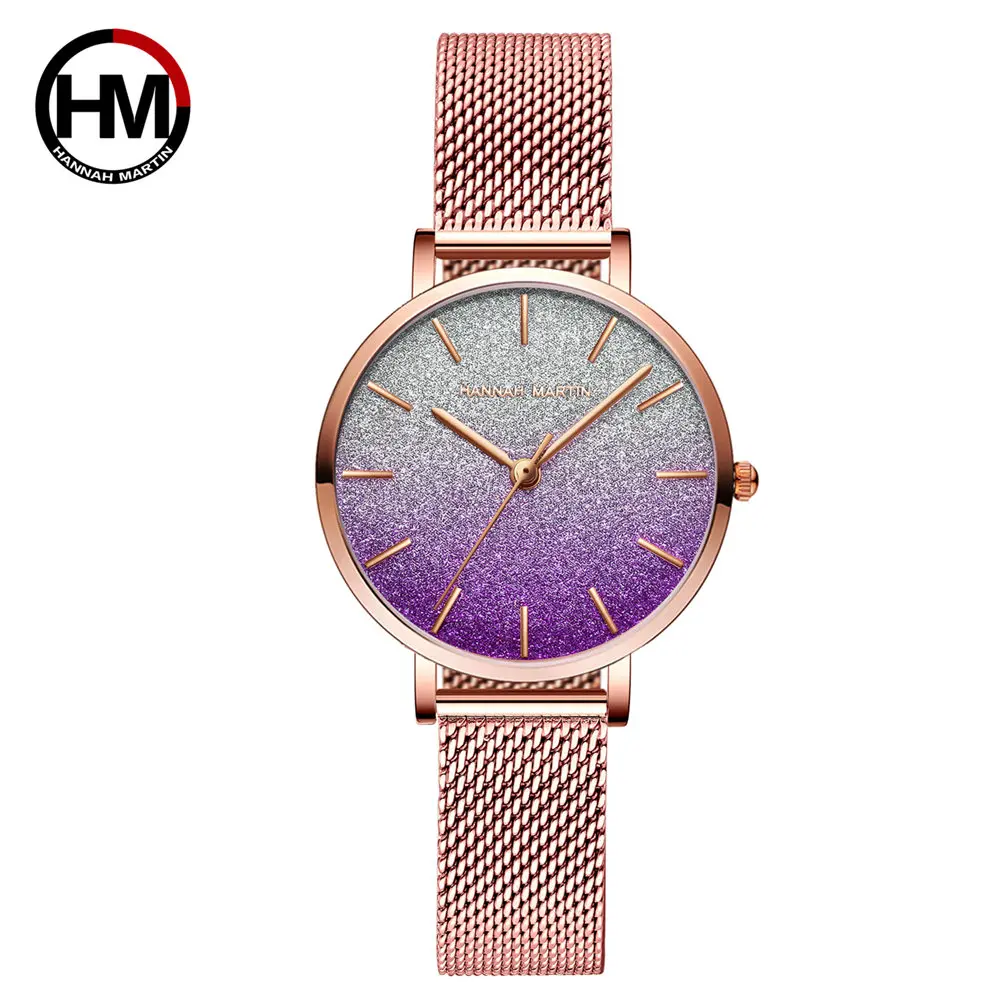 HM наручные часы с сеткой из нержавеющей стали топ бренд класса люкс Япония кварцевый механизм розовое золото дизайнерские элегантные стильные часы для женщин - Цвет: 1323WF4