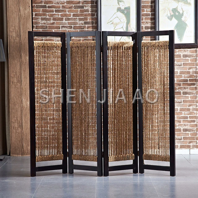 Rattan Képernyő Nappali Iroda Négy Húzó Bútor Beltéri Partíció Bútorok Kézzel Szőtt Összecsukható - Image 6