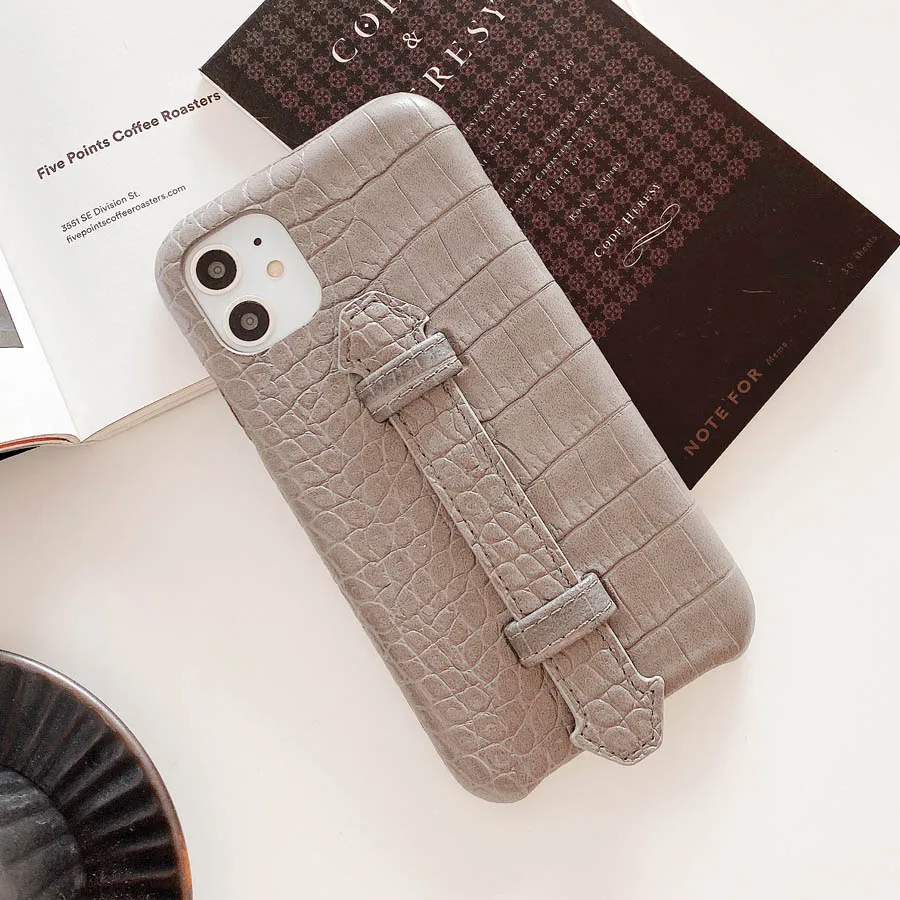 Роскошный чехол для телефона из искусственной кожи с подставкой для iPhone 11 Pro Xs Max X с узором «крокодиловая Змея», жесткая задняя крышка для iPhone 6, 6s, 7, 8 Plus, Xr - Цвет: Gray
