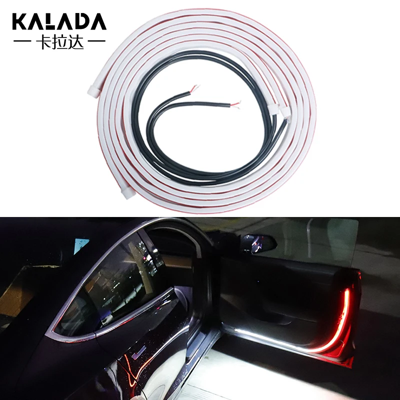 Tira de luces Led de advertencia para puerta de coche, lámpara estroboscópica intermitente de silicona impermeable para apertura de puerta, 12V, barra LED decorativa roja, 2 uds.