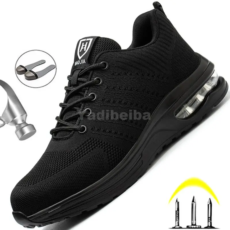 Zapatos de seguridad para hombre y mujer, botas de trabajo con punta de acero Kevlar a prueba de perforaciones, zapatillas ligeras con cojín de aire, zapatos de trabajo a la moda Unisex