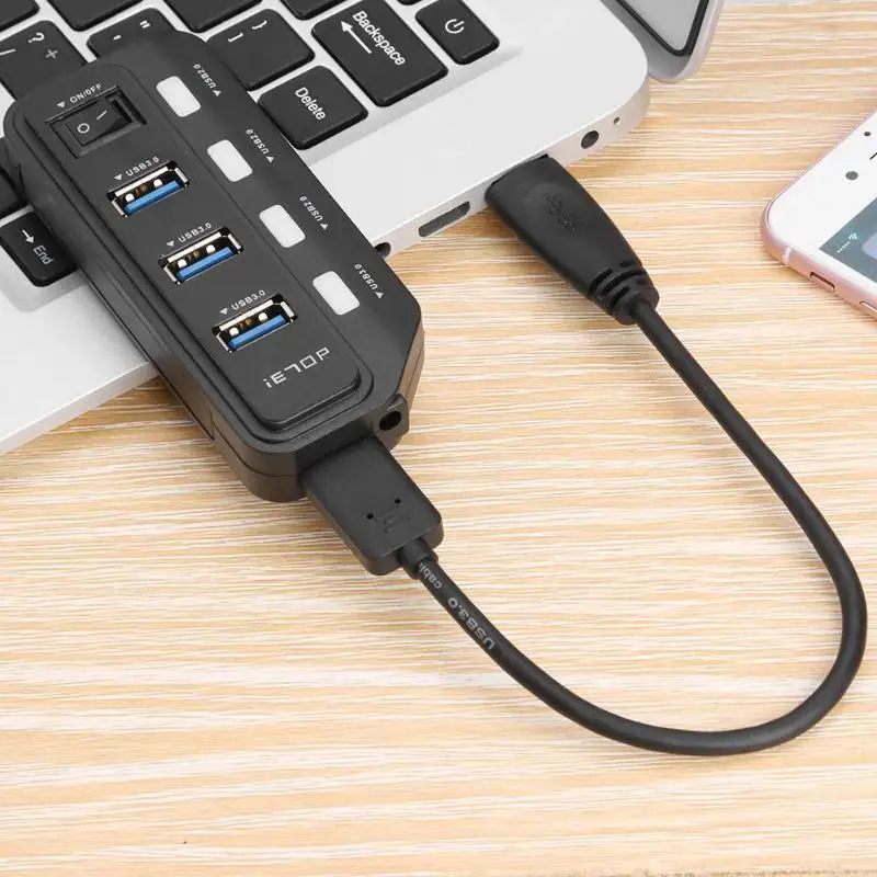 7 портов Высокоскоростной USB 3,0/USB 3,1 концентратор Кабель-адаптер с USB3.1 type C конвертер компактный и портативный удобный для переноски
