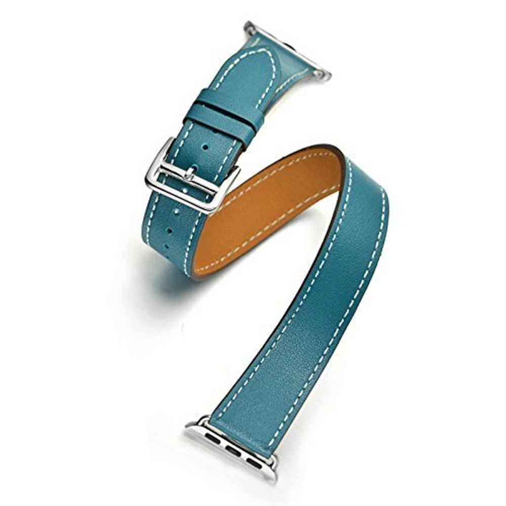 blue Двойной тур ремешок для Apple watch 42 мм/38 мм iWatch ремешок 40 мм 44 мм кожаный ремешок браслет ремешок для Apple watch 4 5 3 2 1 40 - Цвет ремешка: blue