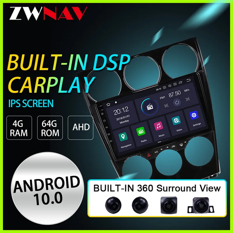 

8-ядерный Android 10 2 DIN PX6 4G64G Автомобильный GPS для Mazda 6 2006 - 2015 автомобильный радиоплеер 360 panorama DSP