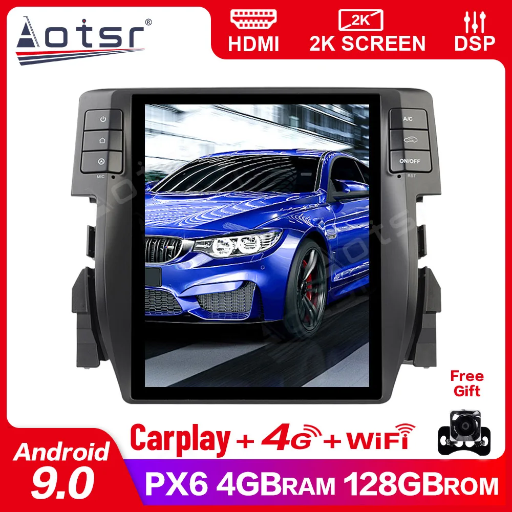 Встроенный DSP Aotsr Tesla вертикальный экран Android 9 0 для Honda Civic 2016 2017 2018 навигация