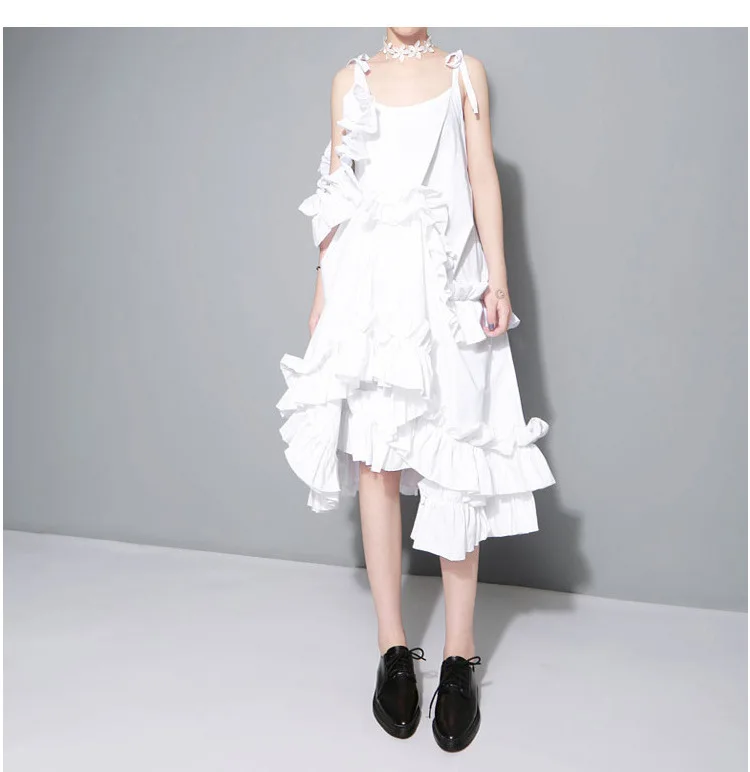 New Fashion Style Irregular Multi Layer Ruffles Sexy White Dress Fashion Nova Clothing