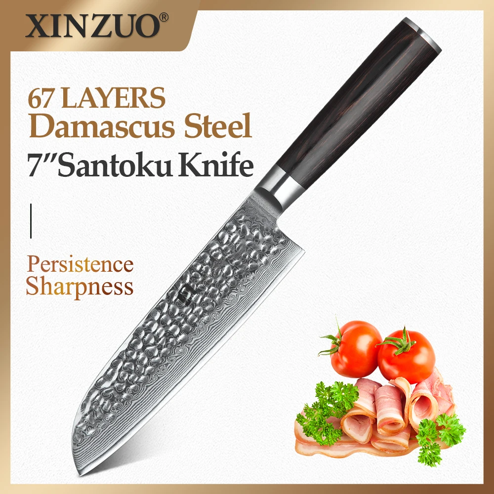 XINZUO 7 дюймов нож Santoku VG10 Дамасская японская сталь кухонные поварские ножи Pakkawood