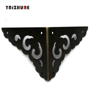 

4pcs65MM Wooden Corners Copper Wrap Angle Chinese Furniture Hardware Accessories Sided Corner Flower Black Brass Bronze
