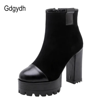

Gdgydh 2020 New Spring Autumn Ankle Boots High Heels Platform Patchwork Rubber Sole Ladies Short Boots with Zipper Plus Size 42