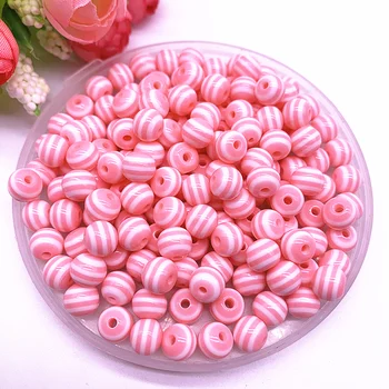 

6/8/10/12mm Round Resin Beads Stripe Spacer Beads for Jewelry Making Children Handcraft Department DIY Bracelet Accessories #01