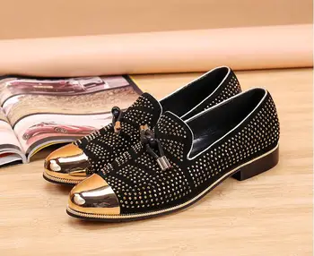 

luxury Embroidery red flat bottom Men's dress shoes metal Round top casual loafers oxfords Formal prom shoes zapatillas hombre