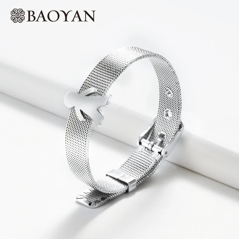 BAOYAN браслет с шармом из нержавеющей стали, золото, серебро, Регулируемый Браслет-манжета, простой титановый сетчатый Браслет для женщин