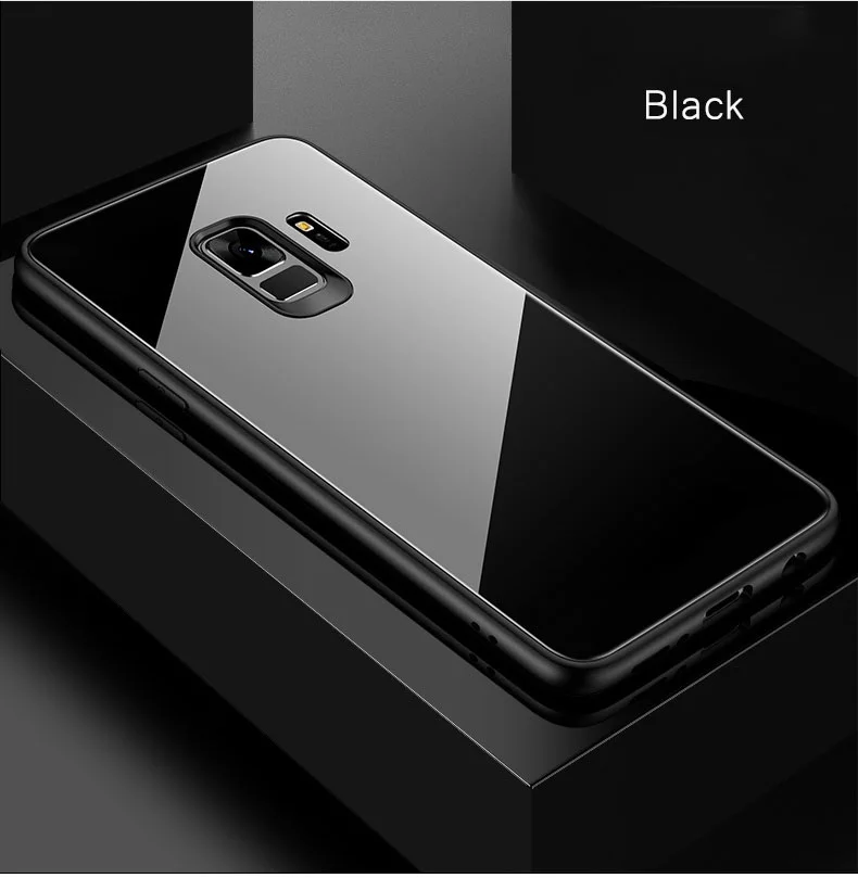 Black Зеркало из закаленного стекла чехол для samsung Galaxy S7 S8 S9 S10 плюс край A50 A30 A6 A7 A8 A9 Note 8 9 M20 Стекло чехол на заднюю панель - Цвет: Black