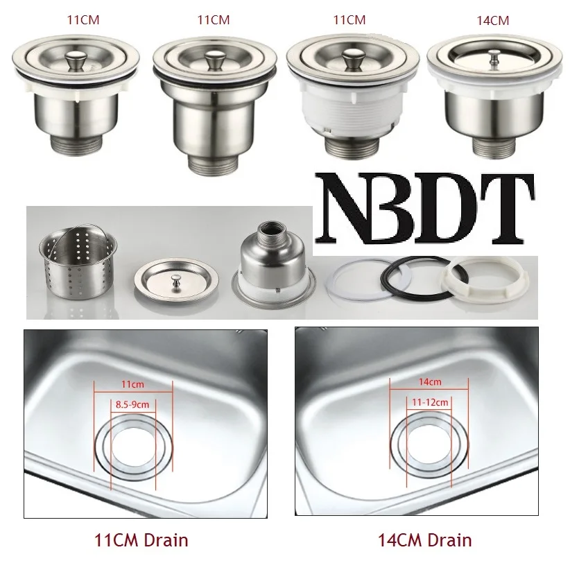 Stainless Steel Kitchen Sink Drain Strainer Basket 2Pcs 110mm 140mm