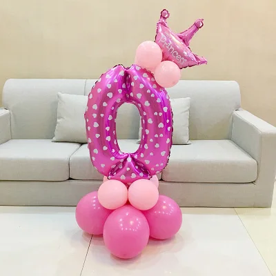 1 комплект, синие, розовые воздушные шары, фольгированный шар с цифрами, уплотненный латексный шар с короной, для празднования дня рождения, украшения для детской вечеринки - Цвет: Pink 0