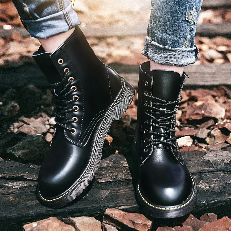 

2018 New Style Autumn & Winter Hight-top Martin Boots Men England Retro Large Size plus Velvet Genuine Leather High State Fashio