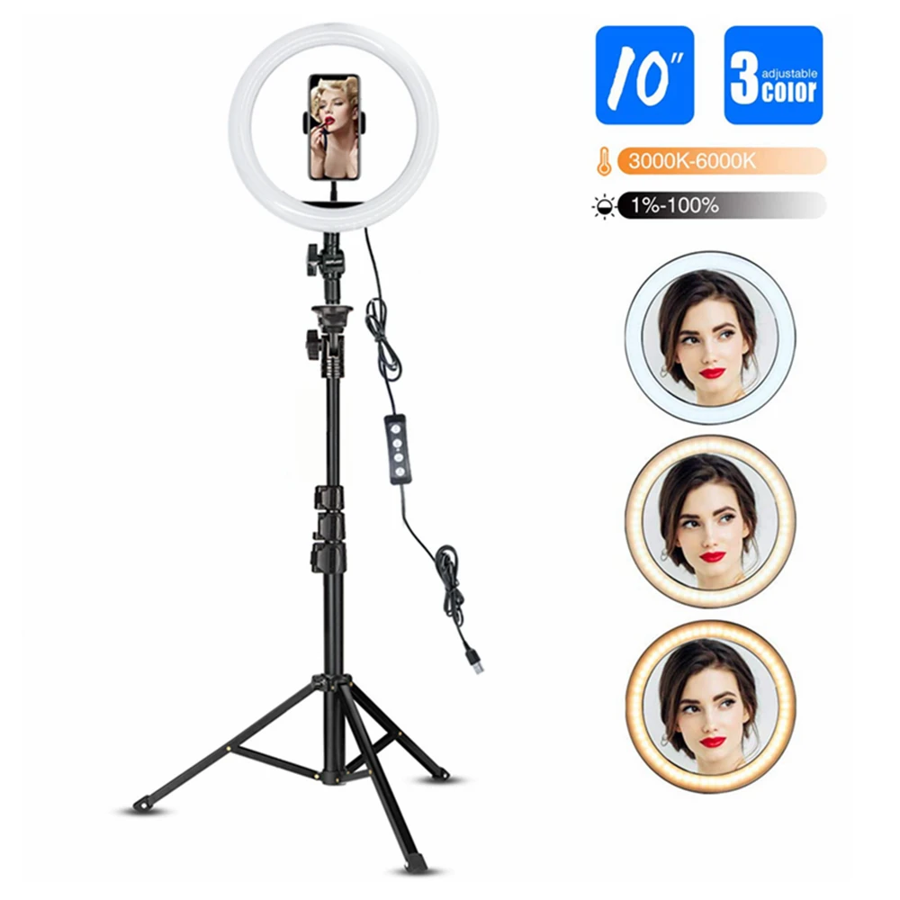 

10inch Ring Light with tipod 3 Colors Dimmable USB Ring Lamp Video Light for Tiktok Youtobe Led light ring