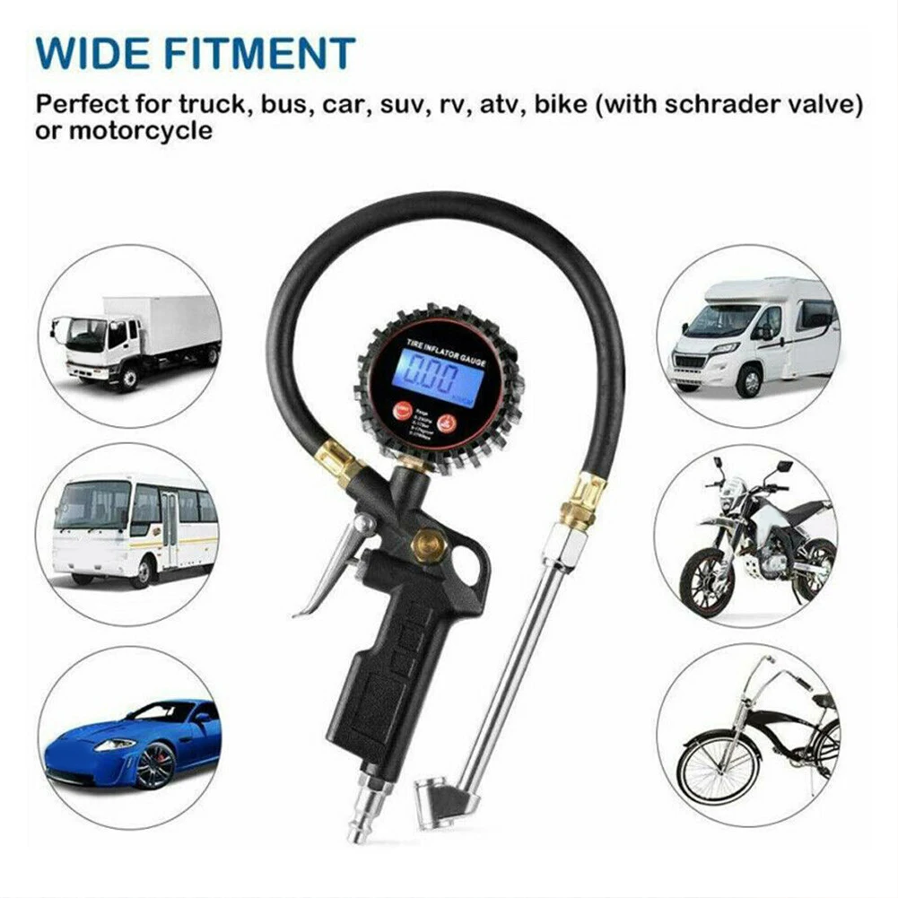 200PSI Накачка велосипедных шин с подсветкой для автомобиля, мотоцикла, портативный, для улицы, универсальный, для автобуса, цифровой дисплей, для грузовика, ЖК-дисплей, манометр