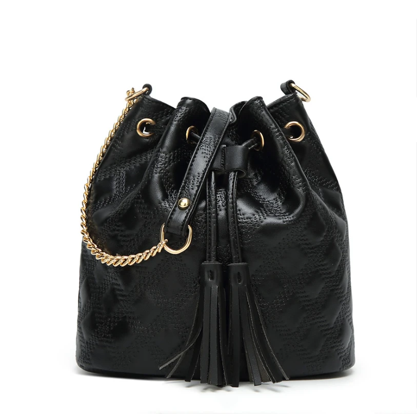 PU female bag new Korean version of the tassel bucket bag simple fashion generous women's crossbody shoulder bag