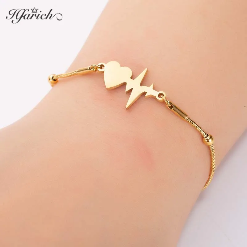Hfarich Fashion Women Bracelets Jewelry Adjustable Stainless Steel Heart Charm Bracelet femme 2019 | Украшения и аксессуары