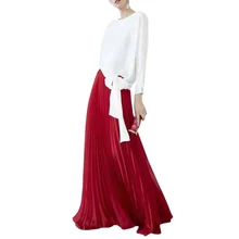 Осенняя одежда Комплекты из двух предметов белая блузка с длинными рукавами и поясом и бантом Топ+ бордовая плиссированная юбка макси в пол Распродажа