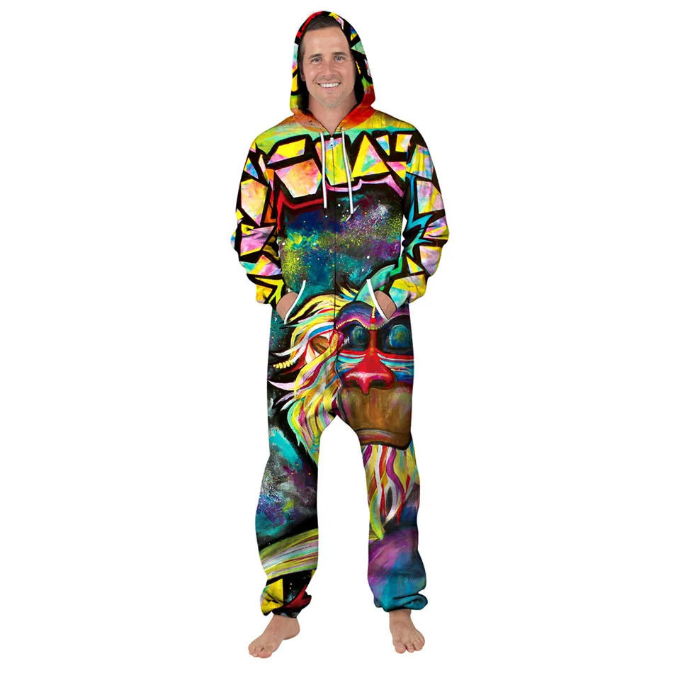 Новинка Ван Гог череп тигр 3D печатных спортивные женские комбинезоны с капюшоном Комбинезоны полный рукав повседневные боди модные комбинезоны