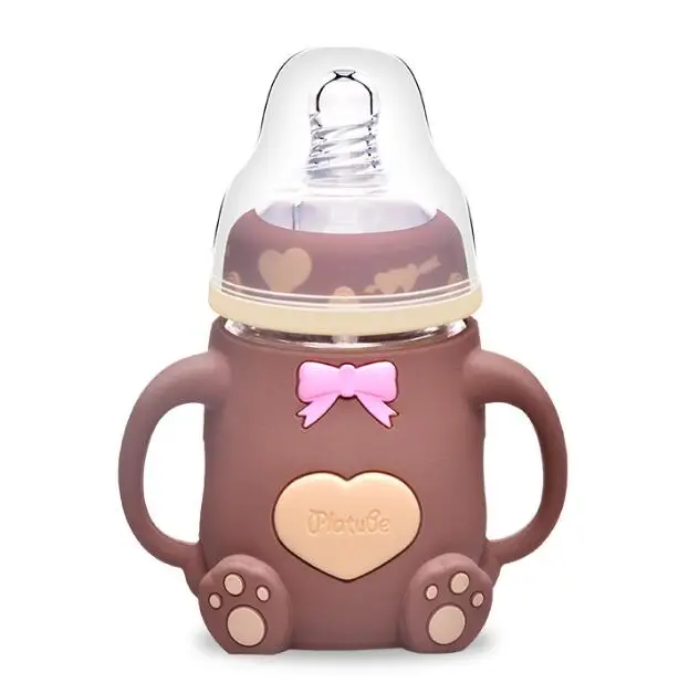 Sallybaby160ML детская изогнутая Широкая стеклянная бутылочка с ручкой, антиосенняя силиконовая детская бутылочка
