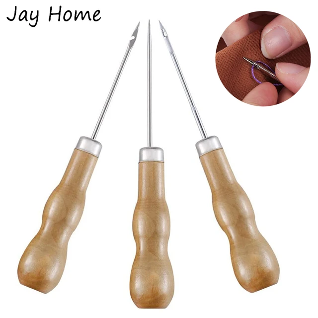 3/1PCS Wooden Handle Sewing Awl DIY Carft Canvas Shoes Threader Repair  Punch Awl Leather Craft Awl Tool Sewing Tool Craft - AliExpress