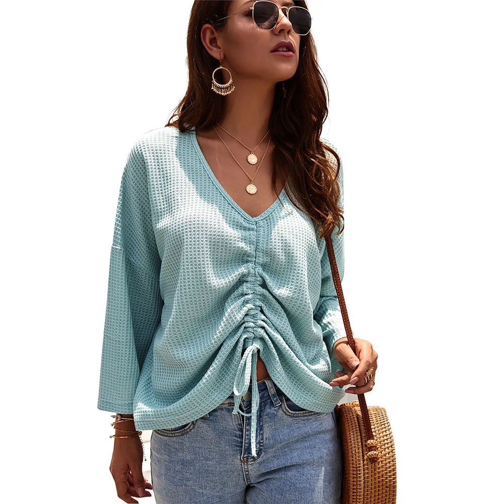 

Thin Knitted Sweater Pullover Solid Color V Neck Long Sleeves Tops Women Autumn Winter Fashion Casual Warm Soft Jumper