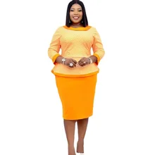 

Sexy Pencil Skirt Lady Suit Yellow Loose Long Sleeved Top + Skirt Two Piece Set 2022 Spring Plus Size Women's Professional Suit