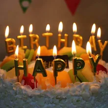 1set Happy Birthday Cake Topper Solid Color Letter Candle Cupcake Top Girls Birthday Party Dessert Table Decoration Supplies