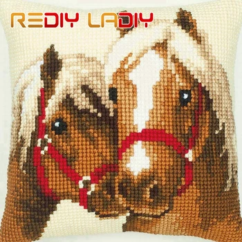 

Cross Stitch Cushion Horse Friendship Make Your Own Pillow Chunky Cross Stitch Kits Pre-Printed Canvas Acrylic Yarn Pillow Case