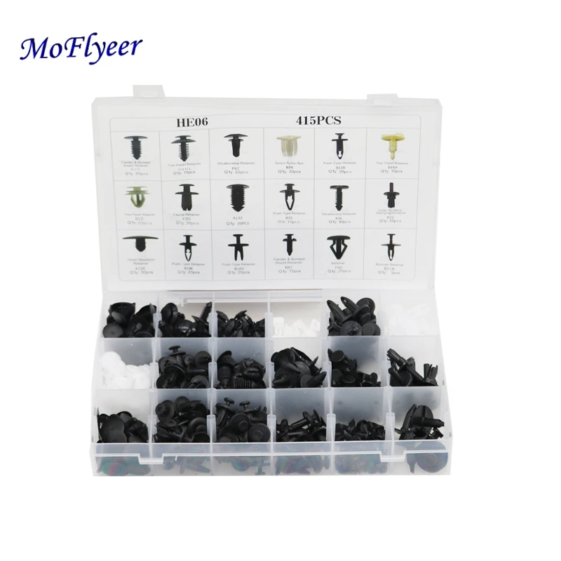 

MoFlyeer 415 PCS Plastic Auto Fastener HE06 Series Push Pin Clips Door Panel Bumper Fasteners New Car Repair Combination Suit