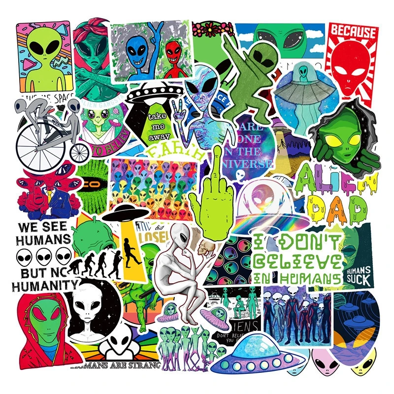 

50pcs/Lot Sticker Pack Cartoon UFO Alien Space Sticker Mixed Alien Graffiti Laptop Skateboard Waterproof Kids Toy Stickers Pack