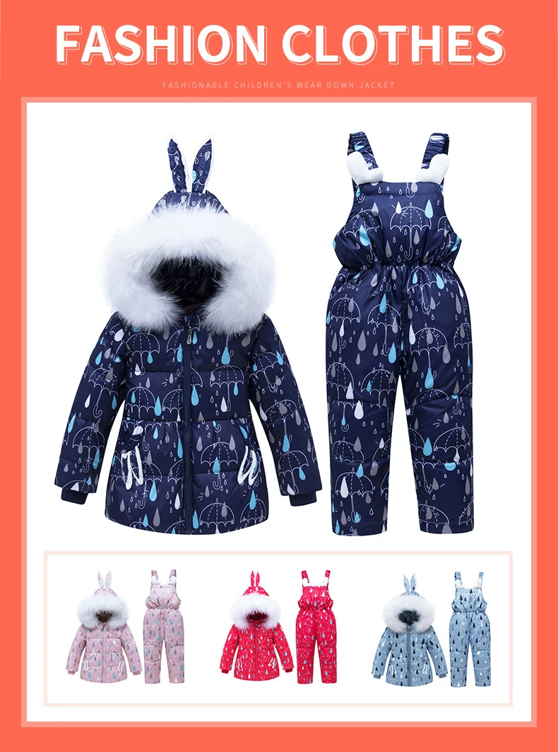 Dollplus/Коллекция года, новые зимние теплые комплекты одежды для детей пуховая куртка с меховым капюшоном и штаны комплекты из 2 предметов Детские Зимние костюмы для девочек