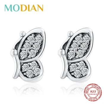 

Modian Authentic 925 Sterling Silver Clear CZ Elegant Butterfly Charm Stud Earrings For Women Earring Christmas Party Jewelry