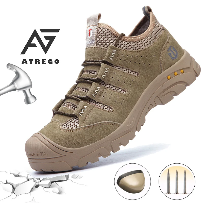 AtreGo Men's Safety Boots Steel Toe Cap Work Shoes Hiking Anti-puncture Sport 