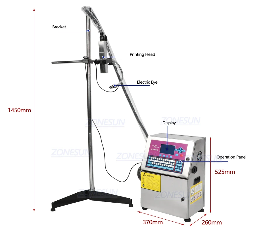 ZONESUN Inkjet Printing Machine With Bracket For Production Line