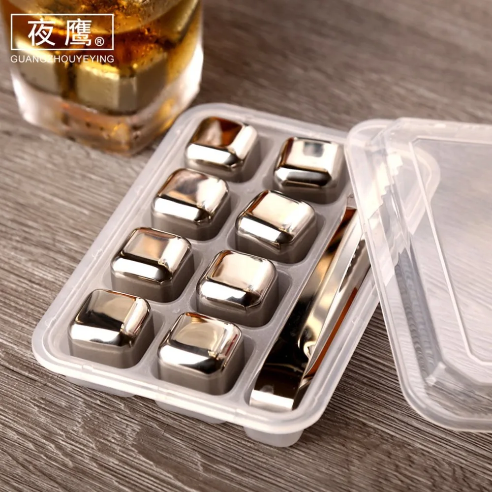 1Pcs/Lot Cube Whiskey Stones 27mm 304 Stainless Steel With Clip Rock Wine Taste Beer Ice Stone Bar |