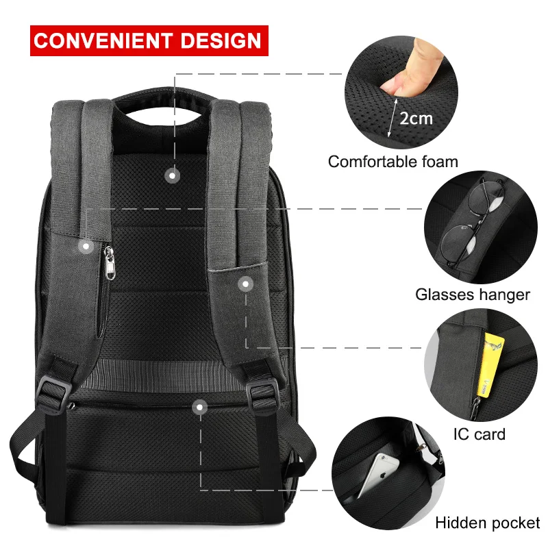 Никакой ключ Анти Вор TSA замок моды Для мужчин 15,6 дюймов зарядка через USB ноутбук рюкзаки мужской женский 18L Универнситат школьный рюкзак для мальчиков