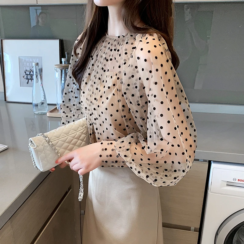 

COIGARSAM Korea Style blouse women New Spring Office Lady Full Sleeve Chiffon blusas womens tops and blouses 913