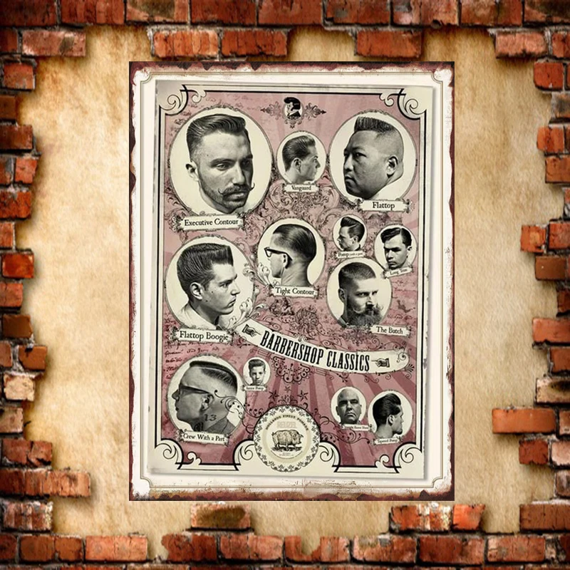 Ретро барбершоп металлическая вывеска винтажный парикмахерский декор