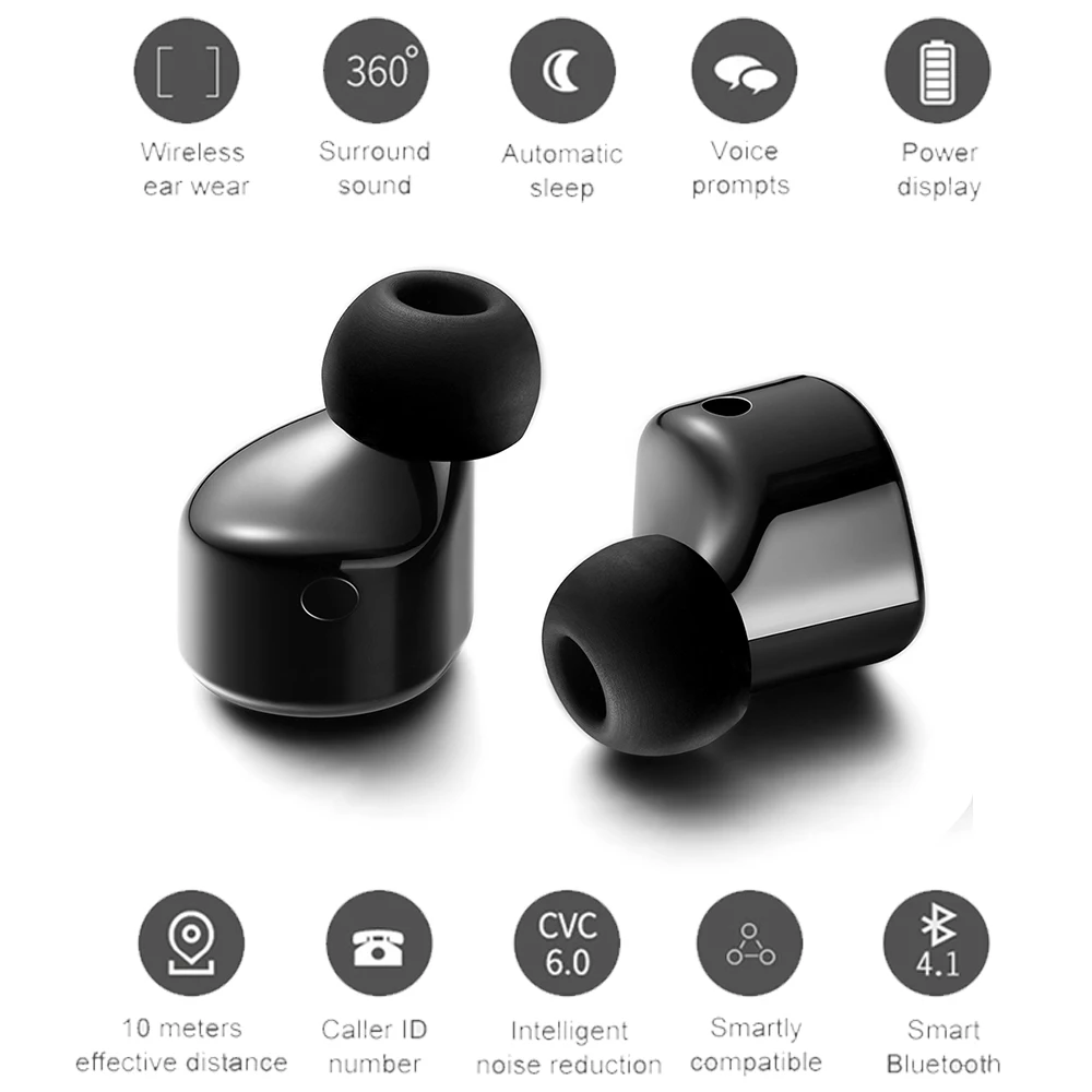 

T1 Twins Wireless Bluetooth Earphone Mini Invisible Cordless Bluetooth CSR 4.1 Earbuds Anti-fall Headset with Mic