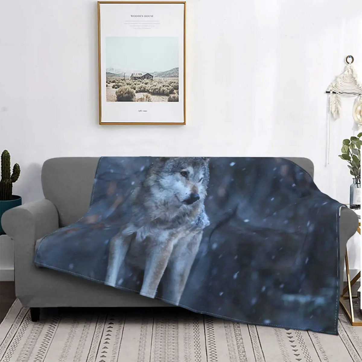 

Wolf Blanket Flannel Autumn/Winter Canine Portable Warm Throw Blankets for Home Bedroom Bedspreads