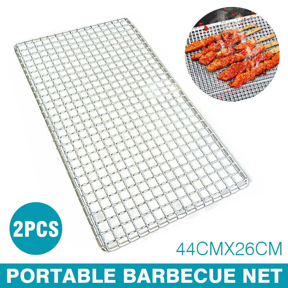 1pcs/2pcs 50 * 38cm BBQ Grill Camping Vegetables Seafood Cooking Net BBQ Tools Galvanized Iron Grill Meshes Outdoor Charcoal