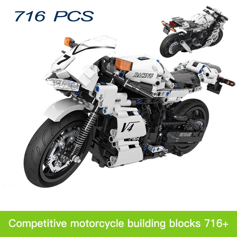 

716PCS 1:6 Racing Motorcycle Building Blocks Compatible Legoing Technic Motorcycle City Models Bricks Toys For Children Gift